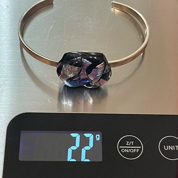 Southwest Signed Sterling Dichroic Glass Stone Cuff Bracelet Sz 6.25-6.5 - Picture 4 of 11